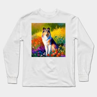 Rough Collie in a Flower Field Long Sleeve T-Shirt